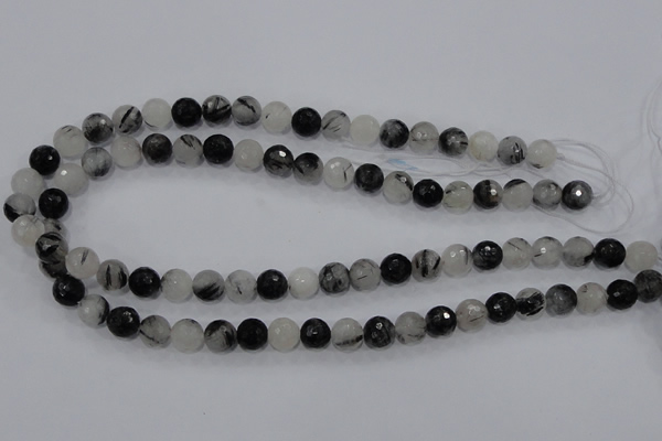 CRU57 15.5 inches 6mm faceted round black rutilated quartz beads