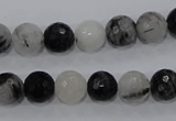 CRU59 15.5 inches 10mm faceted round black rutilated quartz beads