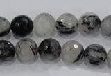 CRU60 15.5 inches 12mm faceted round black rutilated quartz beads