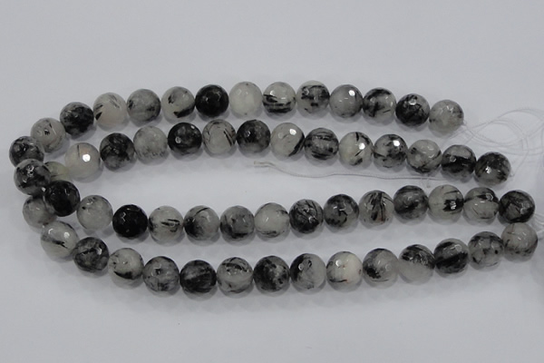 CRU60 15.5 inches 12mm faceted round black rutilated quartz beads