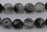 CRU61 15.5 inches 14mm faceted round black rutilated quartz beads