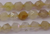 CRU621 15.5 inches 6mm faceted nuggets golden rutilated quartz beads