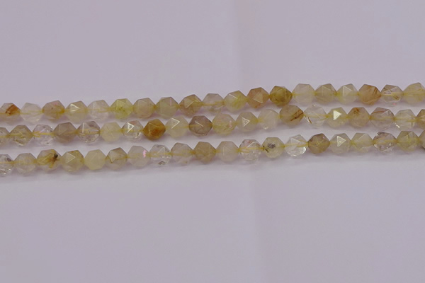 CRU621 15.5 inches 6mm faceted nuggets golden rutilated quartz beads