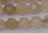 CRU623 15.5 inches 10mm faceted nuggets golden rutilated quartz beads