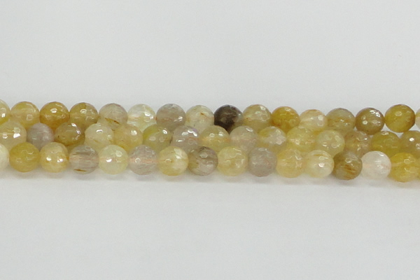 CRU668 15.5 inches 8mm faceted round golden rutilated quartz beads