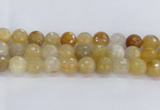 CRU671 15.5 inches 14mm faceted round golden rutilated quartz beads