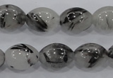 CRU72 15.5 inches 12*16mm rice black rutilated quartz beads wholesale