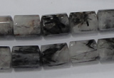 CRU76 15.5 inches 10*14mm faceted column black rutilated quartz beads