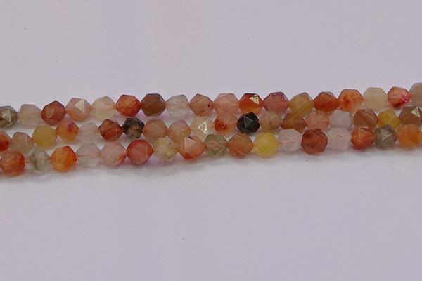 CRU767 15.5 inches 8mm faceted nuggets mixed rutilated quartz beads