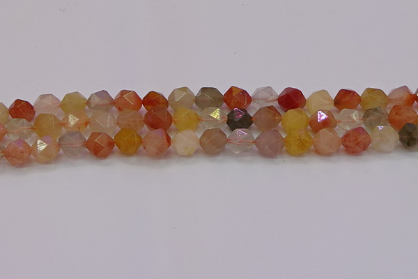 CRU768 15.5 inches 10mm faceted nuggets mixed rutilated quartz beads