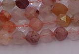 CRU776 15.5 inches 6mm faceted nuggets mixed rutilated quartz beads