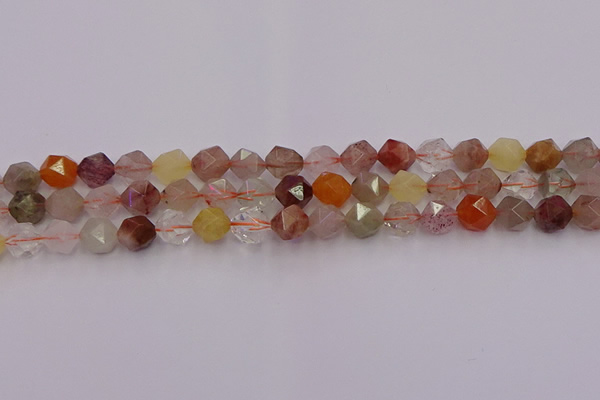 CRU777 15.5 inches 8mm faceted nuggets mixed rutilated quartz beads