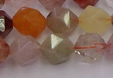 CRU779 15.5 inches 12mm faceted nuggets mixed rutilated quartz beads