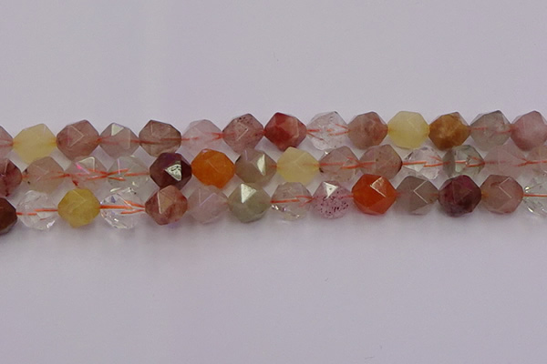 CRU779 15.5 inches 12mm faceted nuggets mixed rutilated quartz beads