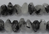 CRU78 15.5 inches 8*14mm faceted nugget black rutilated quartz beads