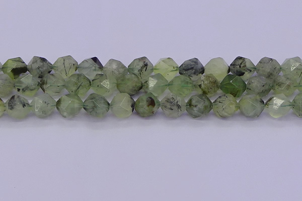 CRU794 15.5 inches 12mm faceted nuggets green rutilated quartz beads