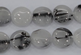 CRU80 15.5 inches 14mm flat round black rutilated quartz beads