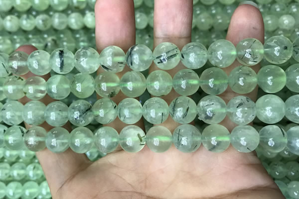 CRU813 15.5 inches 10mm round green rutilated quartz beads