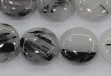 CRU82 15.5 inches 20mm flat round black rutilated quartz beads