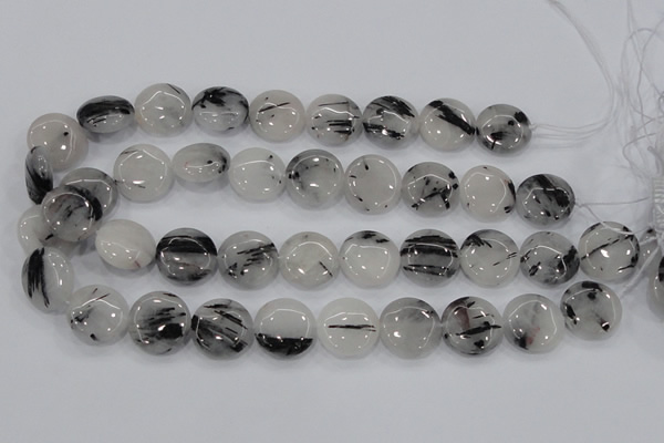 CRU82 15.5 inches 20mm flat round black rutilated quartz beads