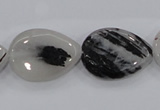 CRU88 15.5 inches 18*25mm flat teardrop black rutilated quartz beads