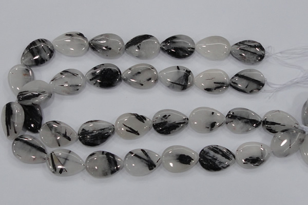 CRU88 15.5 inches 18*25mm flat teardrop black rutilated quartz beads