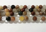 CRU914 15.5 inches 11mm faceted round mixed rutilated quartz beads