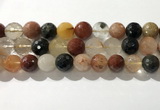 CRU916 15.5 inches 14mm faceted round mixed rutilated quartz beads