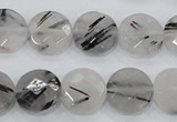 CRU93 15.5 inches 14mm faceted coin black rutilated quartz beads