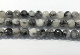 CRU936 15.5 inches 14mm faceted round black rutilated quartz beads