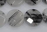 CRU94 15.5 inches 20mm faceted coin black rutilated quartz beads