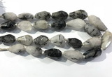 CRU941 13*18mm - 18*32mm faceted nuggets black rutilated quartz beads