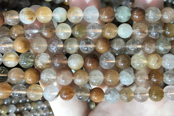 CRU945 15.5 inches 8mm round mixed rutilated quartz beads