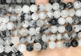 CRU958 15.5 inches 8mm faceted round black rutilated quartz beads