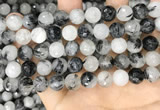 CRU959 15.5 inches 10mm faceted round black rutilated quartz beads