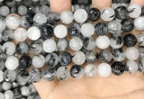 CRU968 15.5 inches 10mm faceted round black rutilated quartz beads