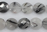 CRU97 15.5 inches 16mm faceted coin black rutilated quartz beads