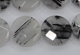 CRU98 15.5 inches 22mm faceted coin black rutilated quartz beads