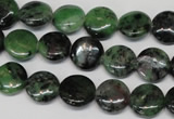 CRZ24 15.5 inches 12mm flat round ruby zoisite gemstone beads