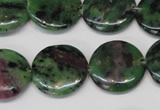 CRZ28 15.5 inches 20mm flat round ruby zoisite gemstone beads