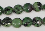 CRZ470 15.5 inches 12mm flat round ruby zoisite gemstone beads