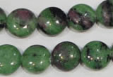 CRZ471 15.5 inches 14mm flat round ruby zoisite gemstone beads