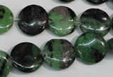 CRZ56 15.5 inches 16mm flat round ruby zoisite gemstone beads