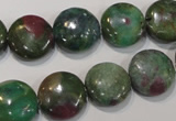 CRZ623 15.5 inches 14mm flat round New ruby zoisite gemstone beads