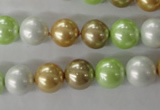 CSB1062 15.5 inches 10mm round mixed color shell pearl beads