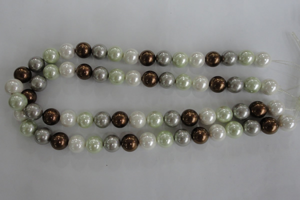 CSB1090 15.5 inches 12mm round mixed color shell pearl beads