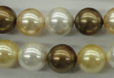 CSB1131 15.5 inches 14mm round mixed color shell pearl beads