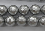 CSB1190 15.5 inches 14mm faceted round shell pearl beads