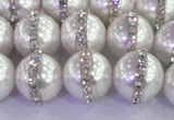 CSB1503 15.5 inches 12mm round shell pearl with rhinestone beads