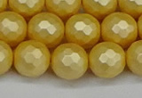 CSB1814 15.5 inches 12mm faceetd round matte shell pearl beads